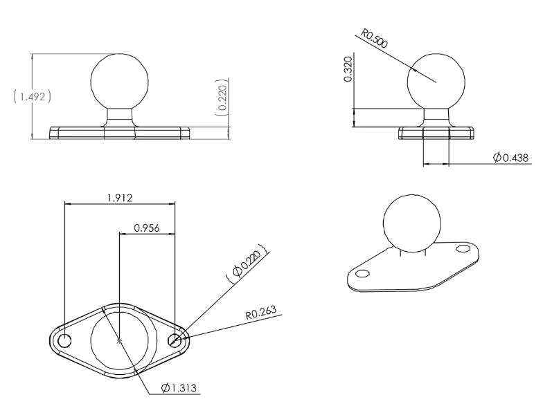 RAM® Diamond B Size Ball Base by RAM Mounts RAM-B-238UB&quot; Ball by RAM Mount RAP-B-202U