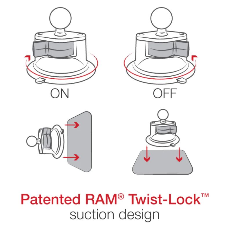 RAM® Twist-Lock™ Suction Cup Double B Size Ball Mount by Ram Mounts RAM-B-166U