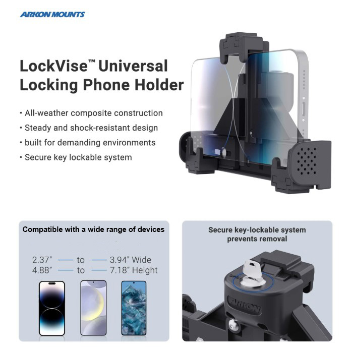 LockVise™ Locking Phone Mount with 2.75" Arm and Metal AMPS Drill Base by Arkon Mounts SM9RMSAMPS