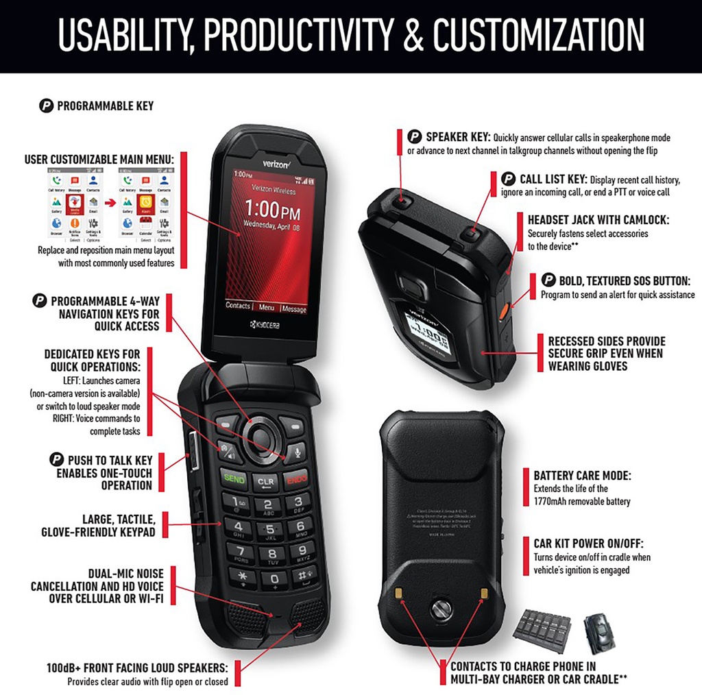 Kyocera E4810 DuraXV Extreme Verizon | Ultra-Rugged, Waterproof, Drop Proof, and HazLoc Certified (Remanufactured Like New by Kyocera with 1-year Warranty)