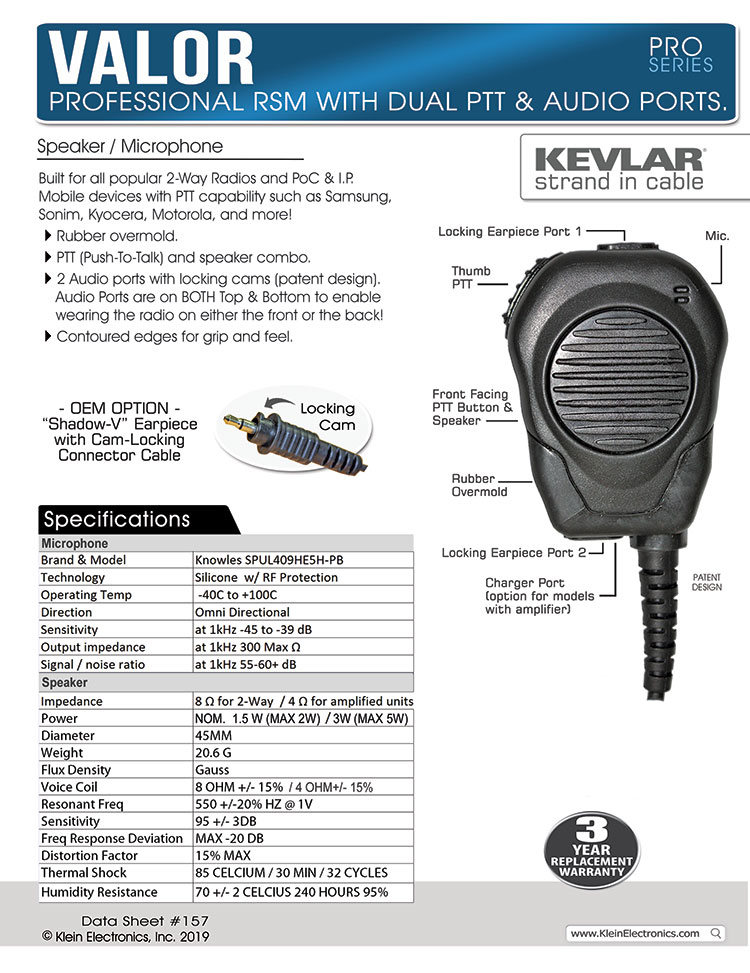 VALOR Remote Speaker Mic (RSM) for Kyocera by Klein Electronics  OEM-VALOR-KY