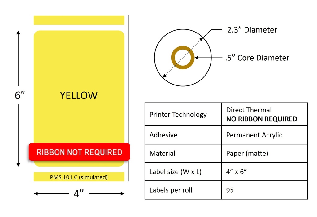 Direct Thermal Label Roll 4.0" x 6.0" / .5" core / 2.30" Outside diameter / 10 rolls per case / (color) by RR Donnelley DTL4X6