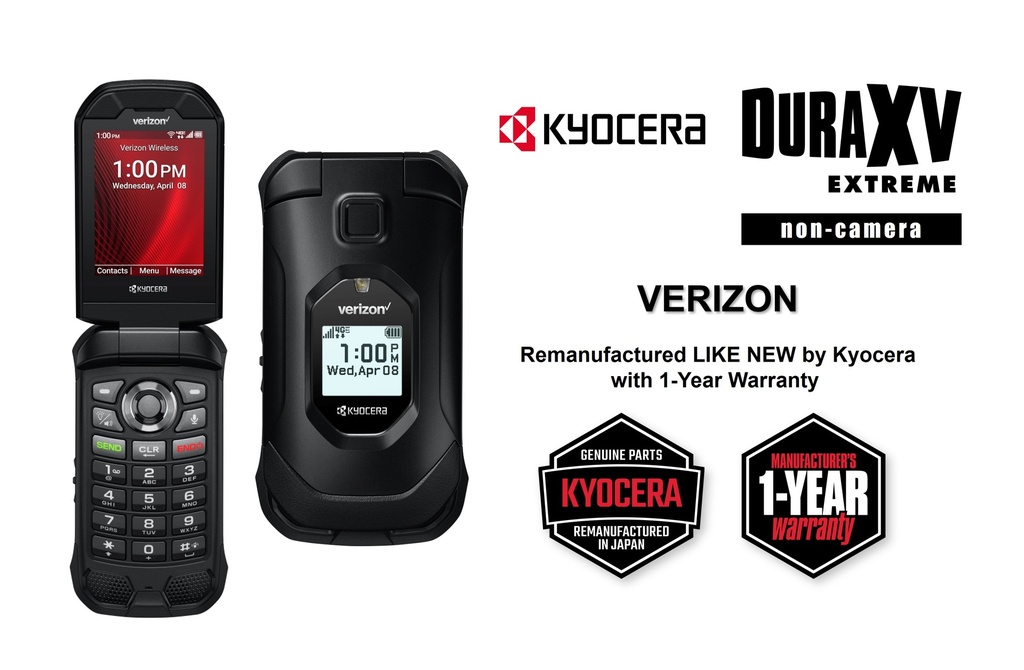Kyocera E4810NC DuraXV Extreme Verizon (Non-Camera) | Ultra-Rugged, Waterproof, Drop Proof, and HazLoc Certified (Remanufactured Like New by Kyocera with 1-year Warranty) 
