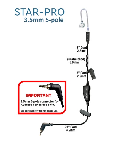 STAR-PRO In-Ear Single-Wire PTT Earpiece (5-pole connection) for Kyocera by Klein Electronics STAR-PRO-KY