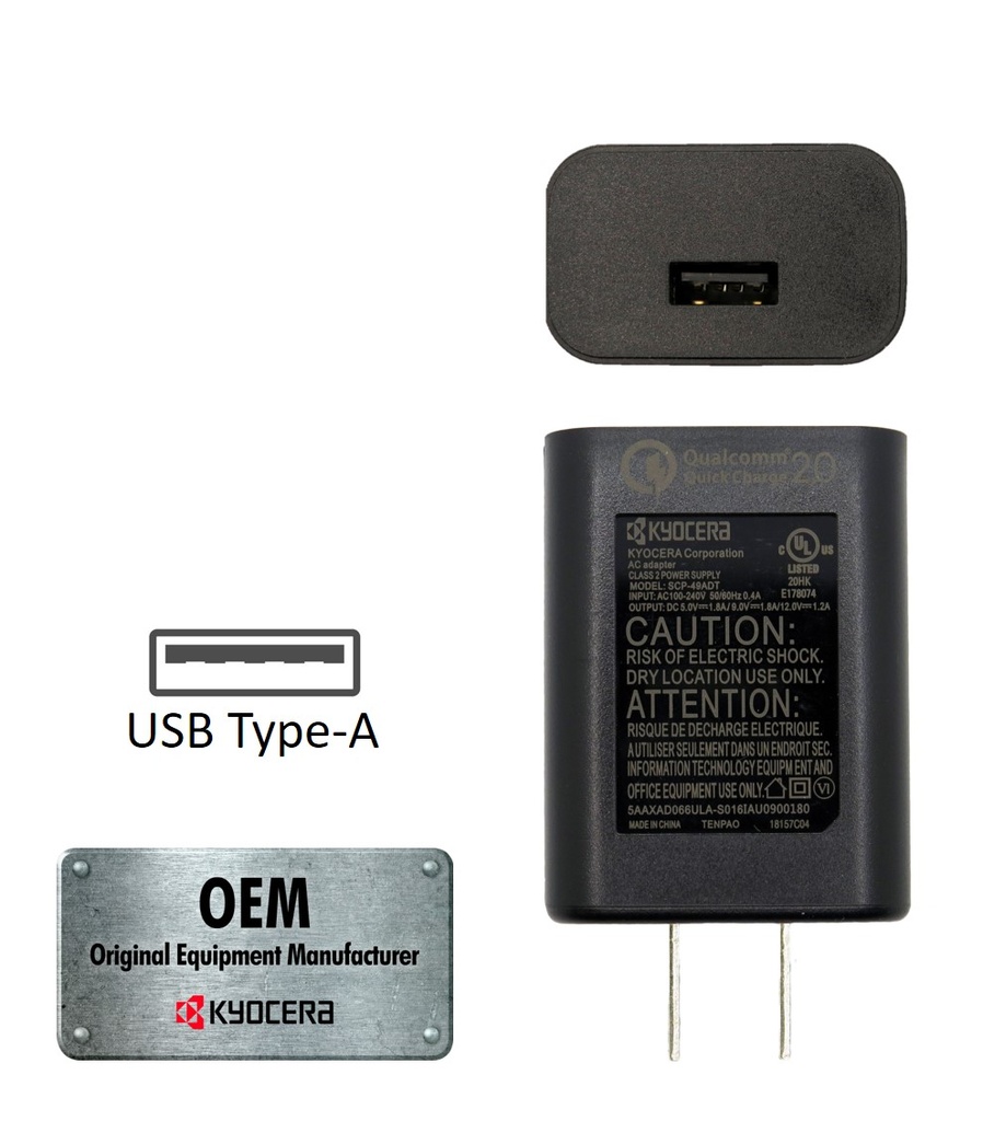 Kyocera SCP-49ADT Single USB Type-A Qualcomm Quick Charge 2.0 Wall AC Adapter