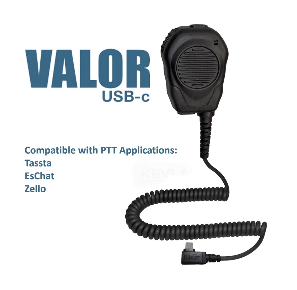 VALOR USB-c PTT Remote Speaker Microphone (RSM) (for PTT apps Tassta, EsChat & Zello) by Klein Electronics VALOR-USBC-I