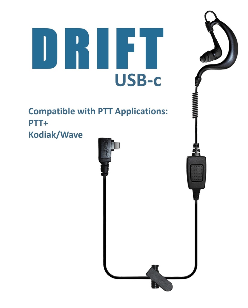 DRIFT Single-Wire PTT &quot;In Ear&quot; Earpiece (USBc Connector)(for PTT apps Verizon PTT+ &amp; Kodiak/Wave) by Klein Electronics DRIFT-USBC-S