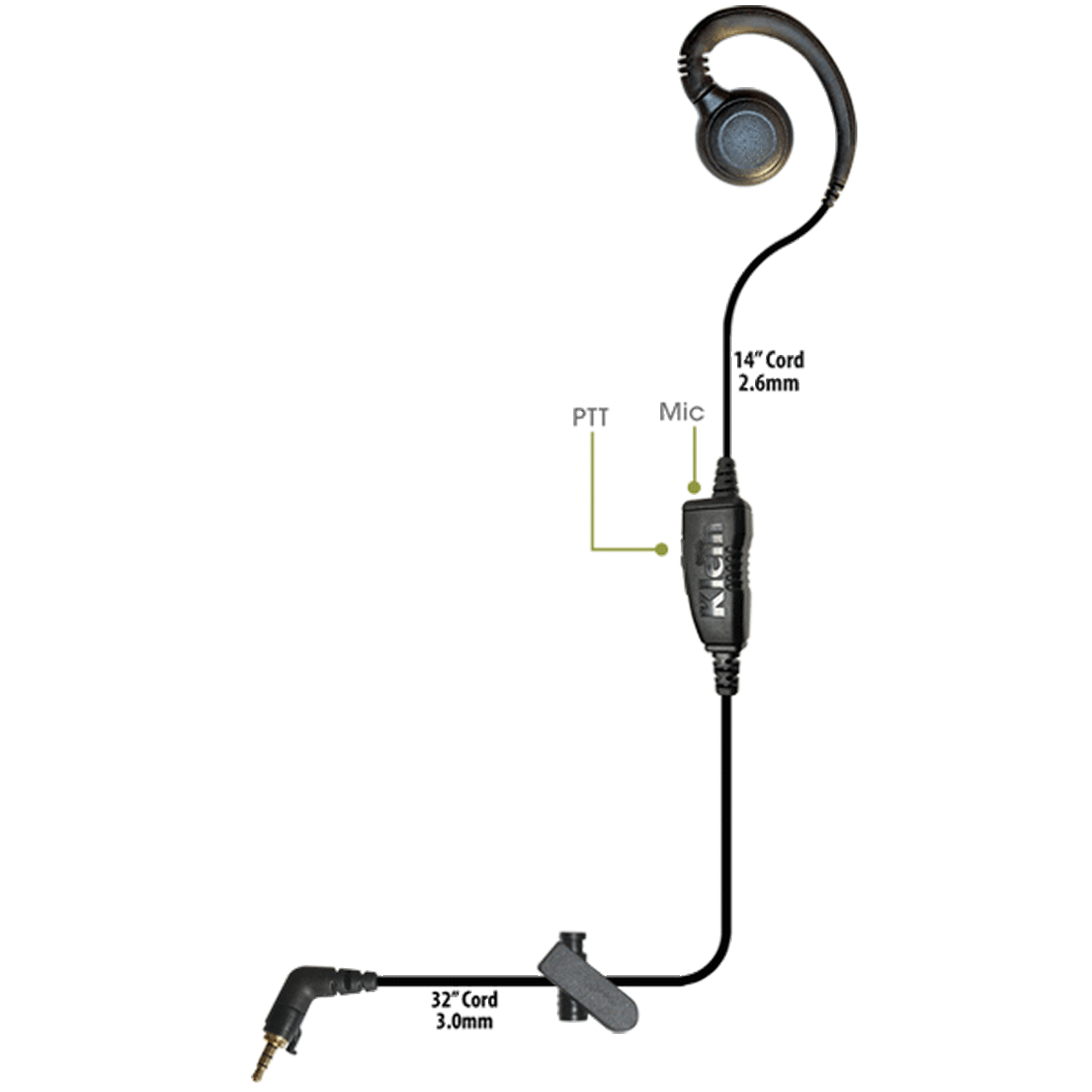 CURL Single-Wire PTT Earpiece Kit with Camlock Connector for Kyocera by Klein Electronics CURL-KYBR-CL