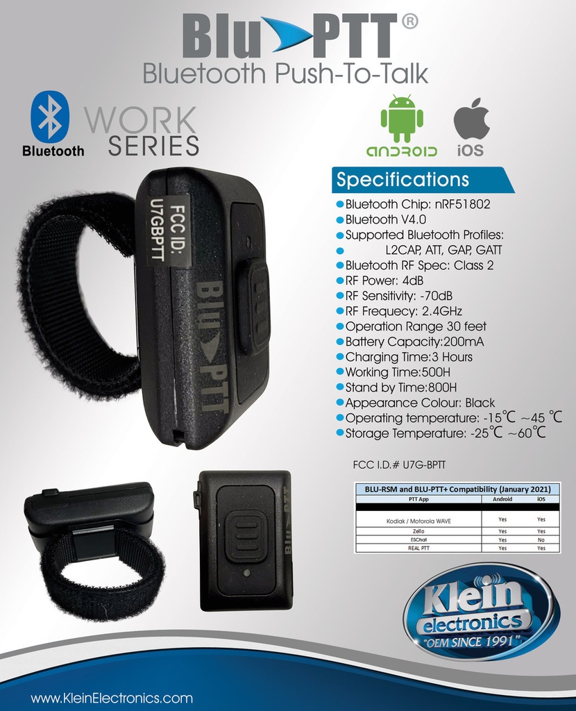 BLU-PTT+ Bluetooth Push-To-Talk Button (2nd Generation) by Klein Electronics BLU-PTT+