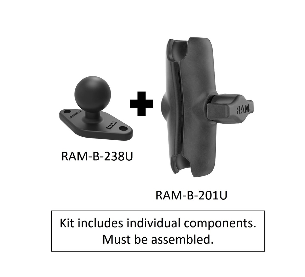 RAM® Double Socket Arm with Diamond Plate - B Size Medium (components) by RAM Mounts RAM-B-103-238U(components)