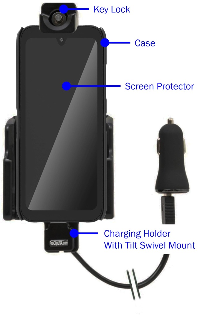 Kyocera C6930 DuraSport 5G Vehicle Charging Mount with Key Lock Bundle by Wireless ProTech PC-CON3-C6930