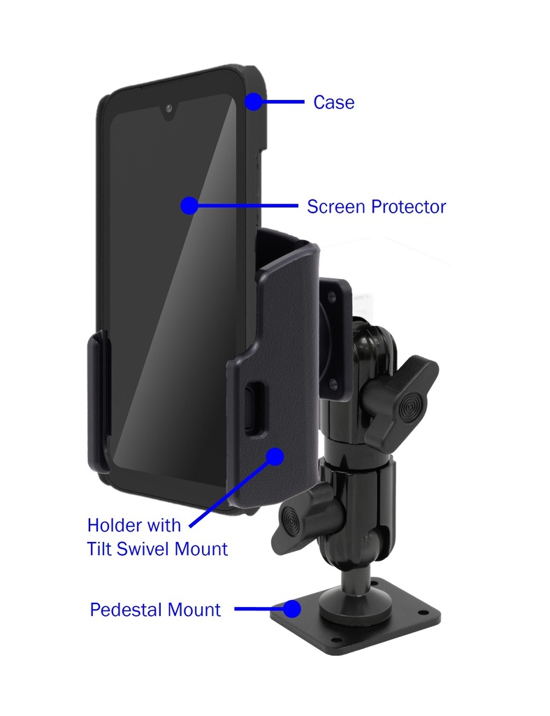 Kyocera C6930 DuraSport 5G Vehicle Non-Charging Mount with Pedestal 4-Piece Bundle by Wireless ProTech PC-CON4-C6930