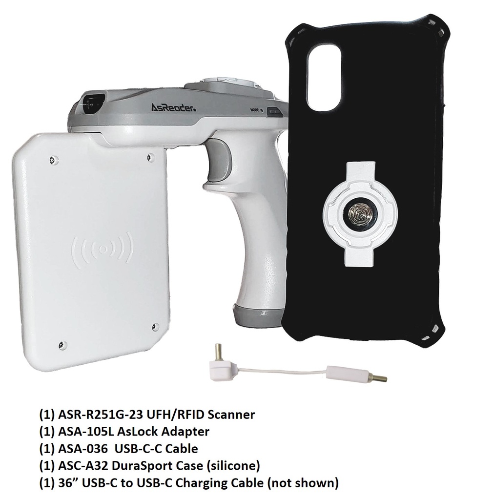 ASR-L251G-23 Gun-Type UHF RFID Read/Write 2D/1D Barcode Scanner with Case for Kyocera C6930 DuraSport (Bundle) by AsReader ASR-KDS-R251G-BND