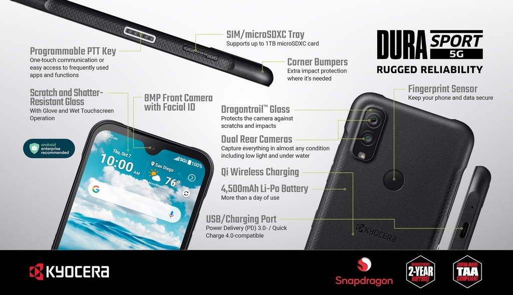 Kyocera DuraSport 5G Unlocked Mobile Handheld Computing Scanning Solution using AsReader's ASR-A24D Scanner (SKU ECB00345)