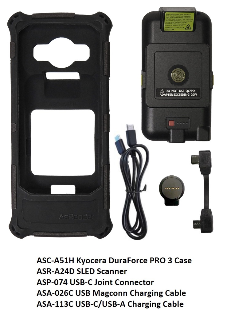 ASR-A24D Handheld SLED-Type 2D/1D/OCR Barcode Scanner with Case for Kyocera E7200 DuraForce PRO 3C (Bundle) by AsReader ASR-KDFP3-A24D-BND