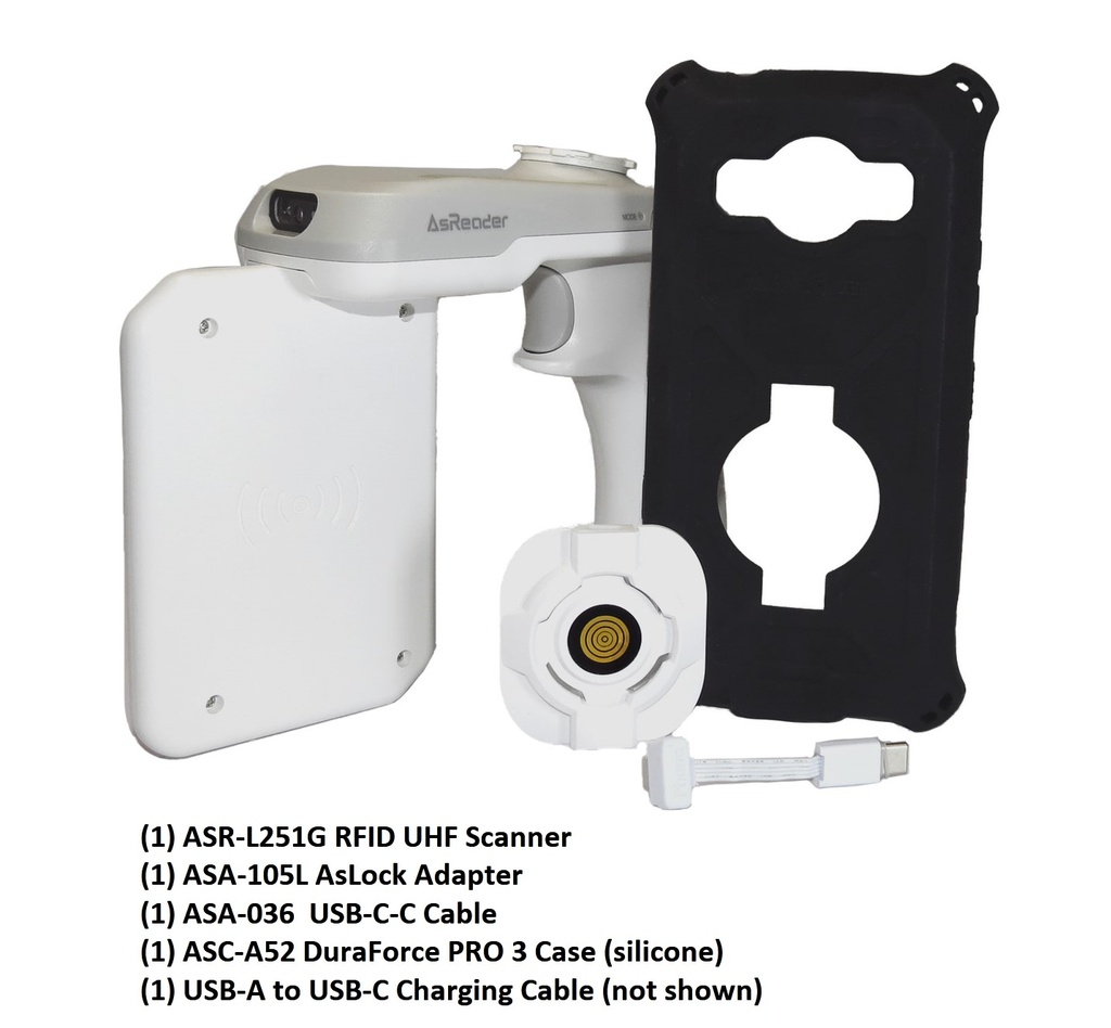 ASR-L251G-23 Gun-Type UHF Read/Write RFID 1D/2D Barcode Scanner with Case for Kyocera E7200 DuraForce PRO 3 (Bundle) by AsReader ASR-KDFP3-L251G-BND