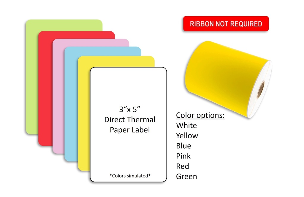 Direct Thermal Label Roll 3.0" x 5.0" / .5" core / 2.00" Outside diameter / Case qty 10 / (color) by RR Donelley DTL3X5