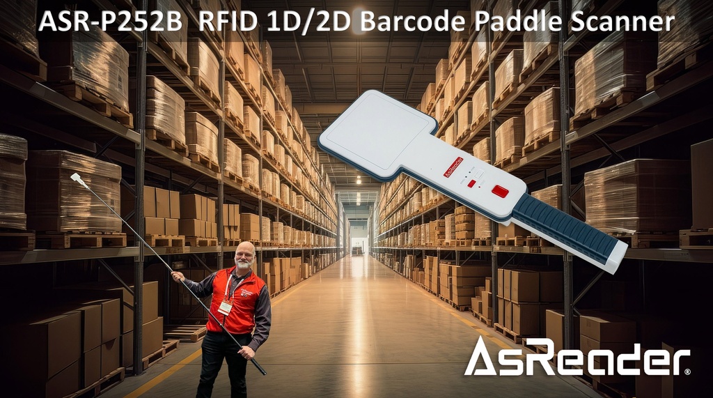 Paddle-Type Combo UHF RFID & 1D/2D Barcode Scanner (US Bandwidth) by AsReader ASR-P252B-23