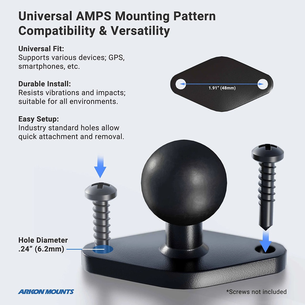 Diamond 2-Hole AMPS Base with Robust™ Series 3.75 inch 25mm Ball Socket Shaft by Arkon Mounts RM250D2