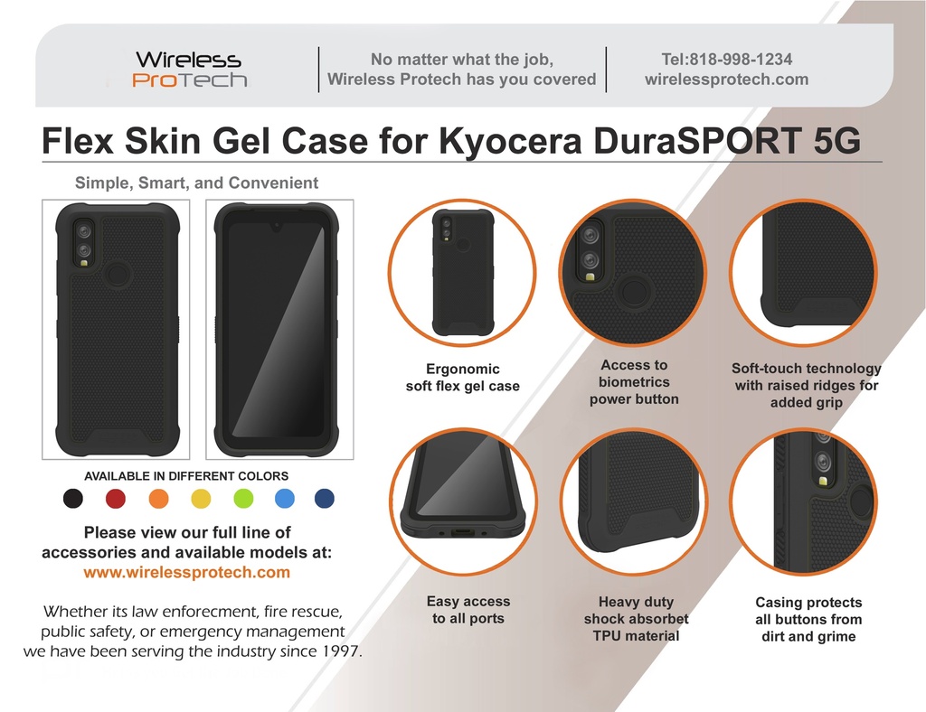 Kyocera DuraSport 5G Protective Flex Skin TPU Phone Case (Black) by Wireless ProTech  PT-TPU-KY-C6930-BK