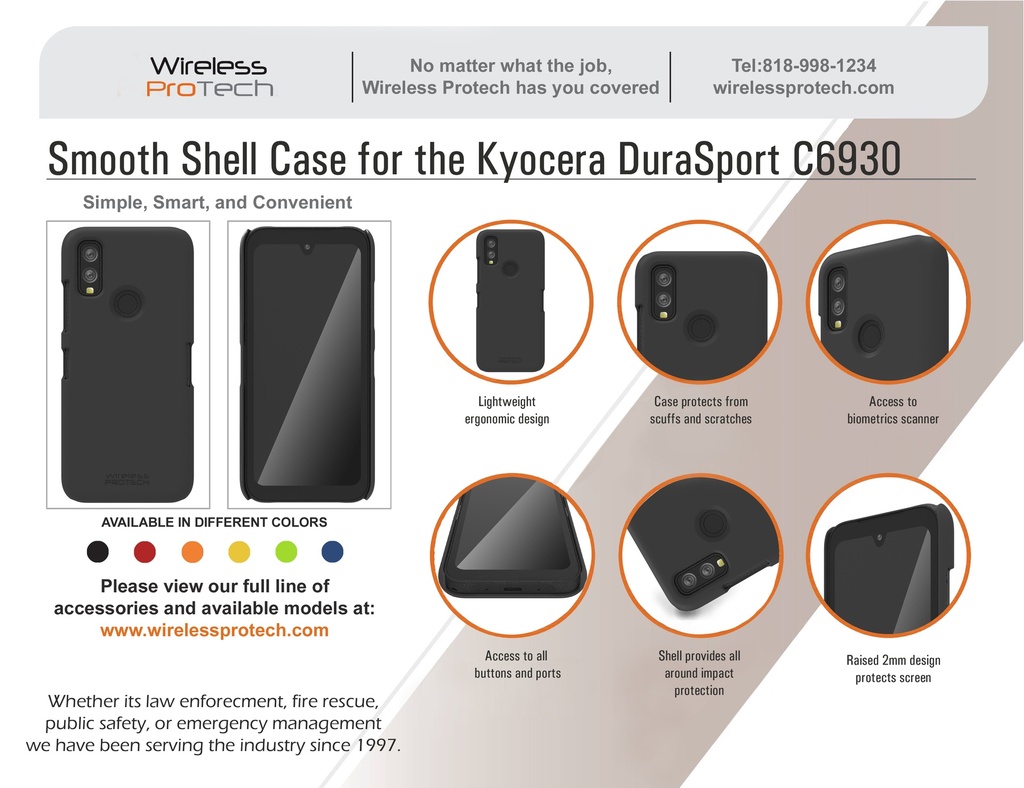 Kyocera DuraSport 5G Protective Smooth Finish Hard Shell Phone Case (Black) by Wireless ProTech  PT-SC-SF-KY-C6930-BK