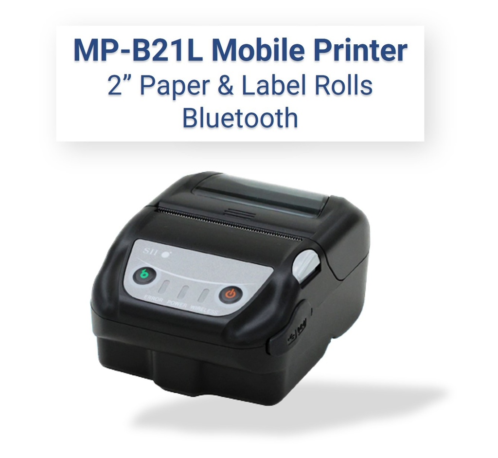 MP-B21L Rugged Bluetooth Mobile Thermal Printer Kit (2" roll width / Paper & Label) by Seiko Instruments  MP-B21L-B46JK1-E9