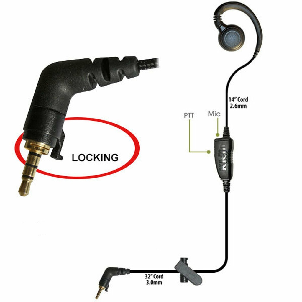 CURL Single-Wire PTT Earpiece Kit with 5-pole Camlock Connector for Kyocera by Klein Electronics CURL-KYBR-CL