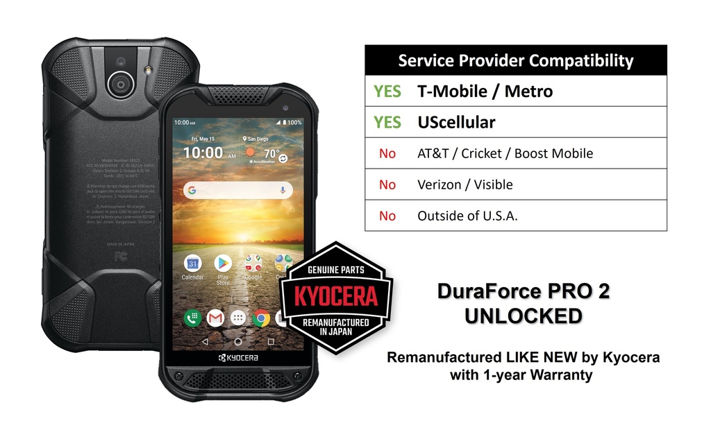 Kyocera E6921 DuraForce PRO 2 Unlocked | Waterproof, Drop Proof, and HazLoc Certified (Remanufactured Like New by Kyocera with 1-year Warranty)