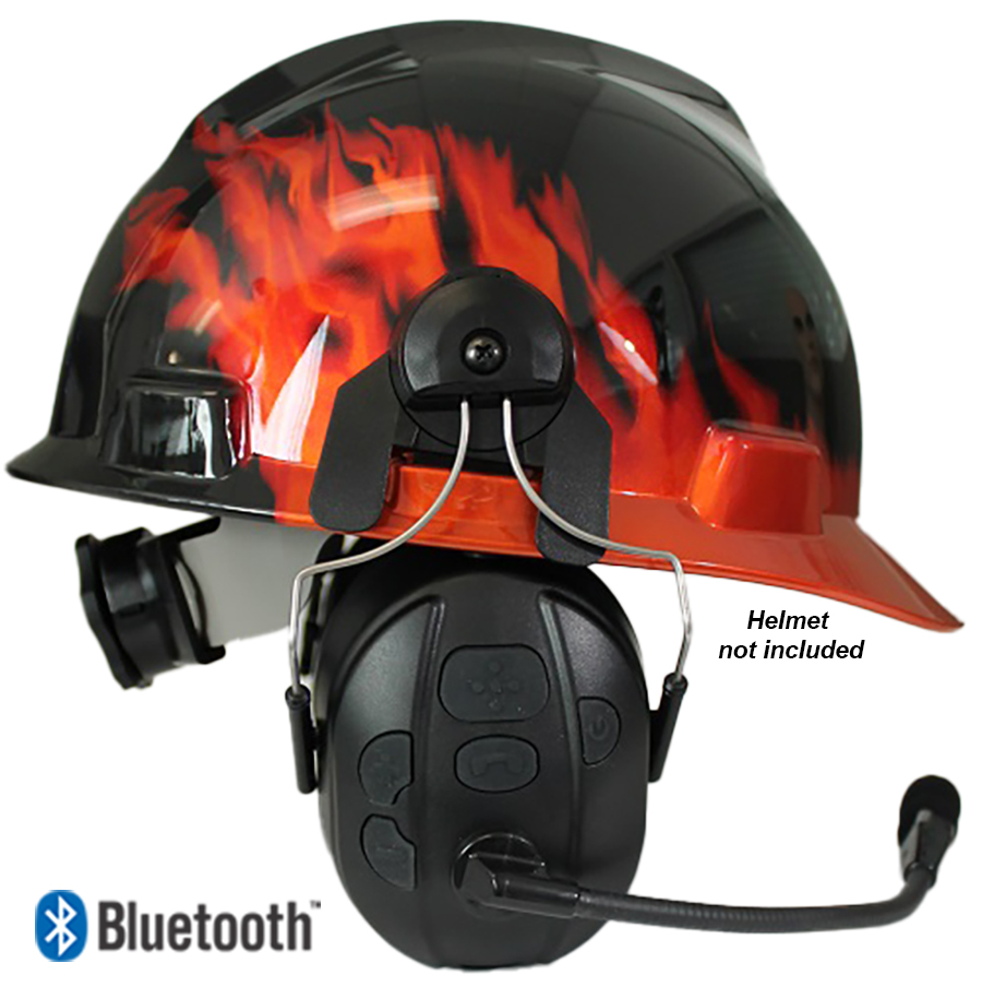 Bluetooth Wireless PTT Dual Muff Safety Helmet Headset with Boom Mic by PRYME Radio BTH-700-MAX