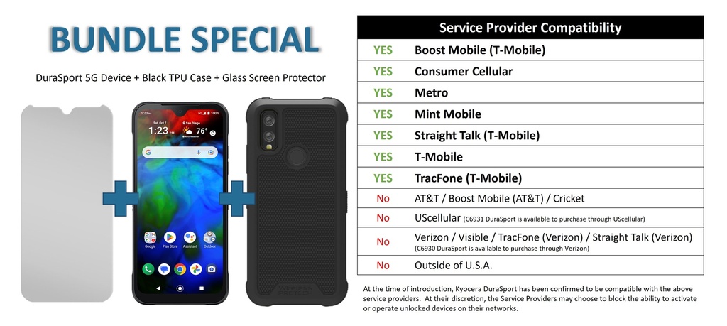 Kyocera C6931 DuraSport 5G Unlocked with Black Case & Screen Protector (Bundle) | Durable, Dust & Waterproof, Drop Rated by Kyocera ECB00341