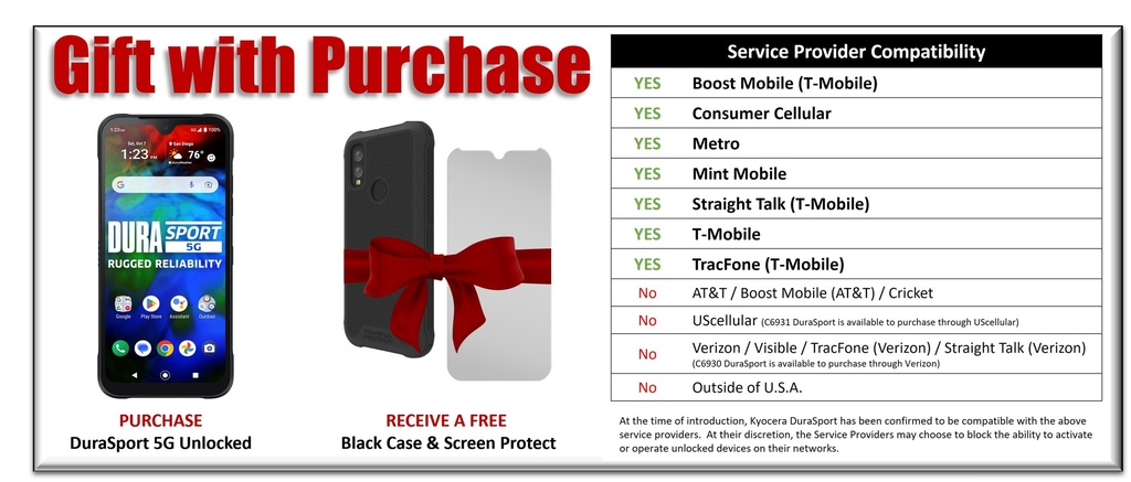 Kyocera C6931 DuraSport 5G Unlocked with Free Black Case & Screen Protector (Bundle) | Durable, Dust & Waterproof, Drop Rated by Kyocera ECB00341