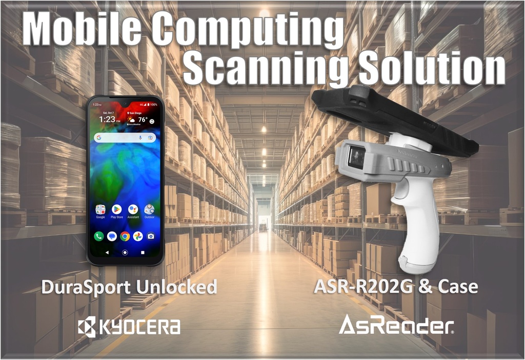 Kyocera DuraSport 5G Unlocked Mobile Gun-Type Long Range Computing Scanning Solution using AsReader's ASR-R202G Scanner (SKU ECB00347)