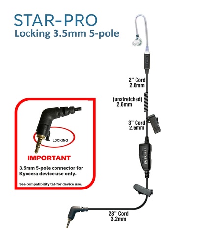 [STAR-PRO-KY-CL] STAR-PRO In-Ear Single-Wire PTT Earpiece with 5-pole Camlock Connector for Kyocera by Klein Electronics STAR-PRO-KY-CL