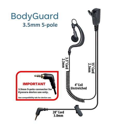 [BODYGUARD-KY] BodyGuard Split-Wire Surveillance PTT C-Ring Earloop Earpiece Kit (5-pole connection) for Kyocera by Klein Electronics BODYGUARD-KY