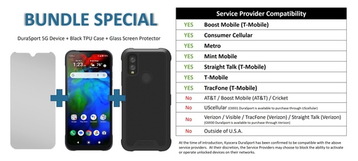 [ECB00341] Kyocera C6931 DuraSport 5G Unlocked with Black Case & Screen Protector (Bundle) | Durable, Dust & Waterproof, Drop Rated by Kyocera ECB00341