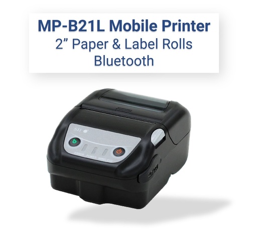 [MP-B21L-B46JK1-E9] MP-B21L Rugged Bluetooth Mobile Thermal Printer Kit (2" roll width / Paper & Label) by Seiko Instruments  MP-B21L-B46JK1-E9